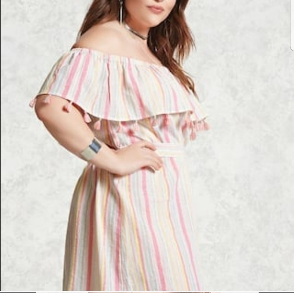 F21 striped, off shoulder dress